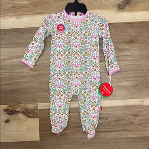 Magnetic Me Pink and Green Floral Footies One Piece 3-6mo